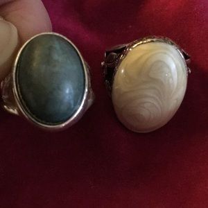 Blue Stone Silver Ring & White Stone Ring